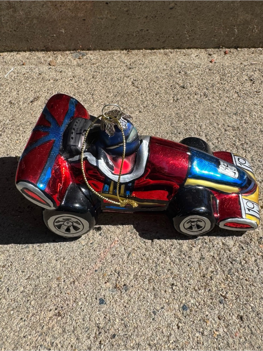 Old World‎ Hand Blown Glass Red and Blue Race Car Ornament Christmas Decor